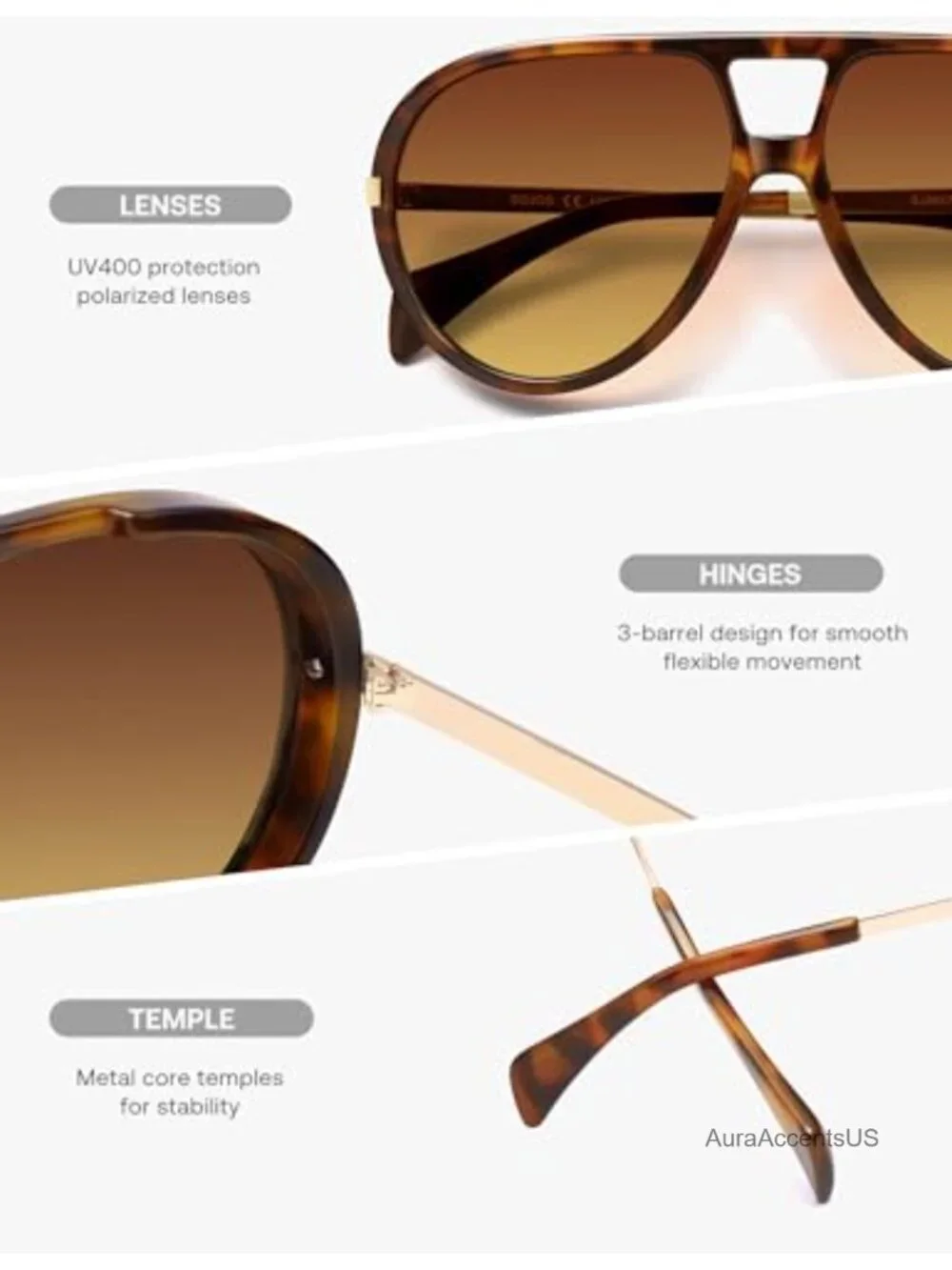 Retro Oversized Aviator Polarized Sunglasses UV Protection Shield
